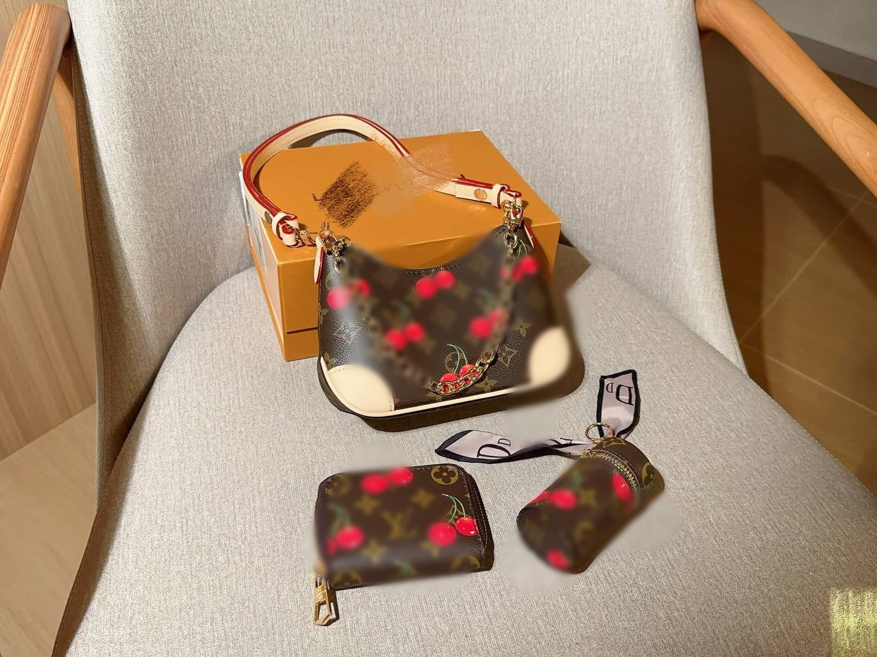 Cherry Brown Shoulder Bag With Accessories